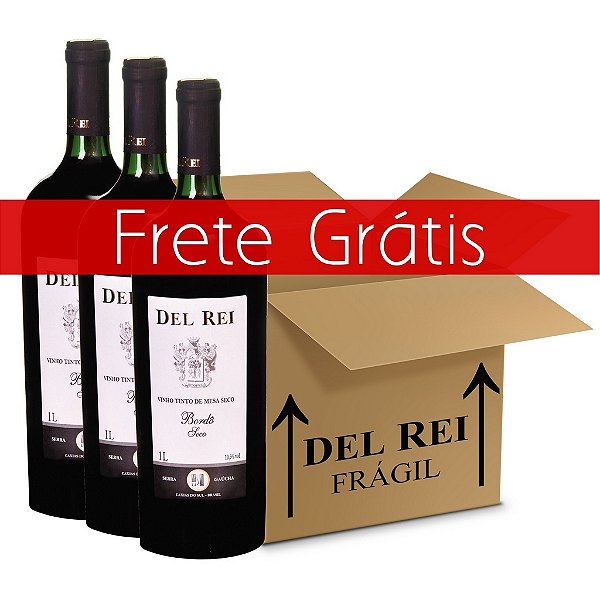 Vinho Del Rei Tinto Seco Bordo 1l - Box Com 12 Unidades - Frete Grátis