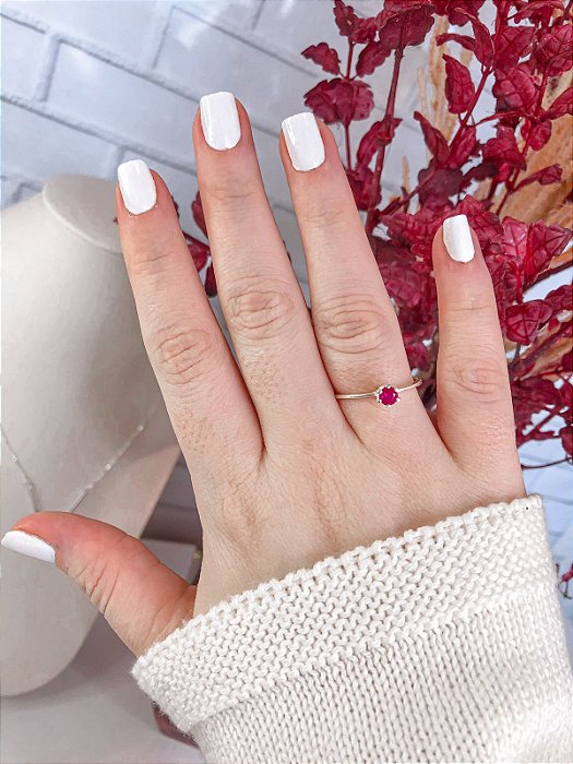 Anel Solitário Vermelho