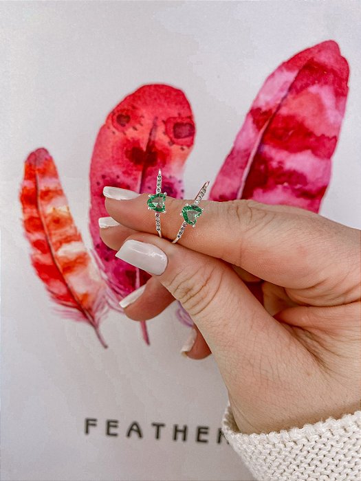 Anel Solitário- Zircônia Verde