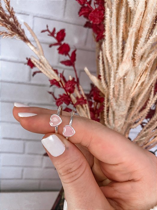 Anel Solitário Coração Rosa