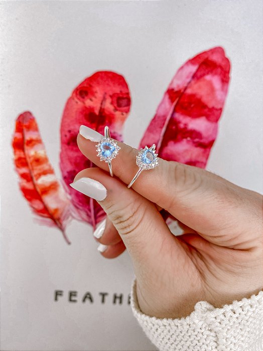 Anel Coração Azul Brilhante