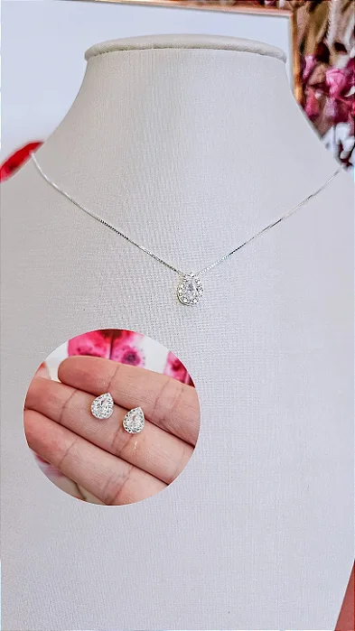 Conjunto Brinco + Colar Cristal Gota