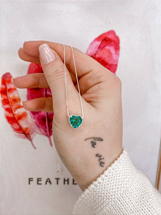 Colar Coração de Zircônia Turmalina Paraíba 45cm