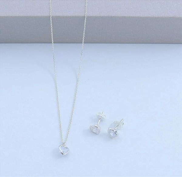 Conjunto Brinco + Colar Cristal c/ cartier 45cm