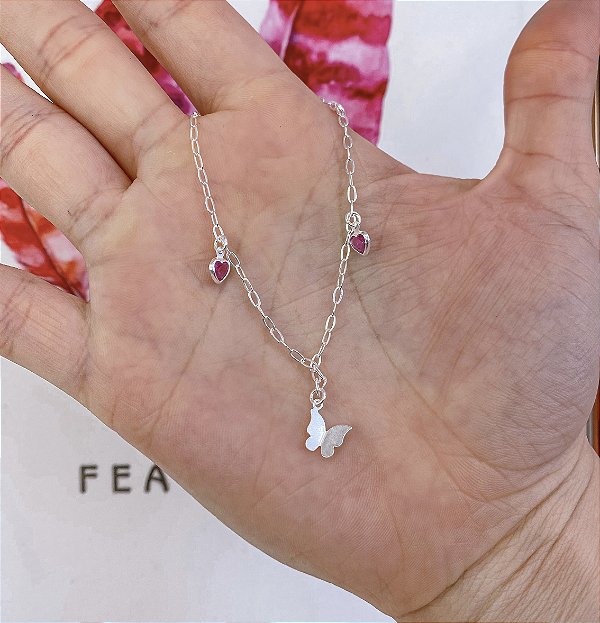 Pulseira Borboleta com ponto de luz rosa