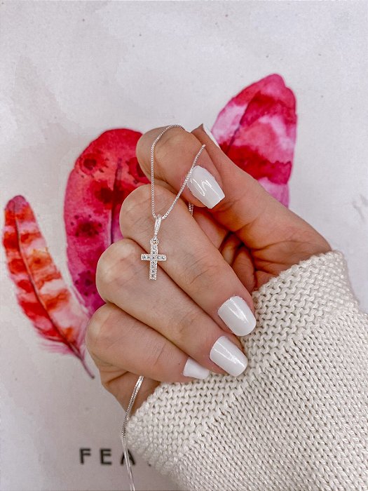 Colar Cruz Cravejada 45cm