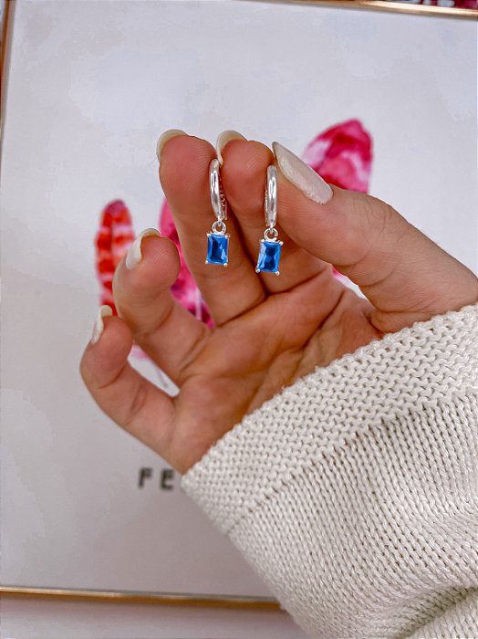 Brinco Argola Quadrado Azul 10mm