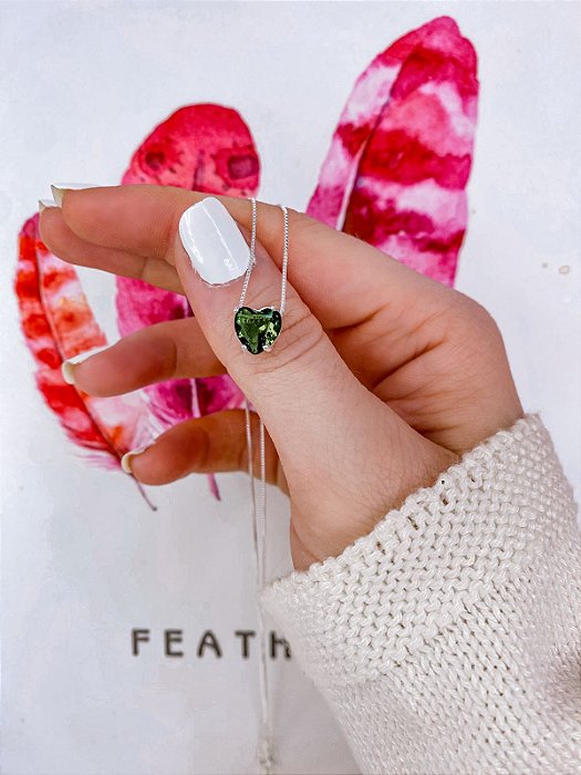 Colar Coração Verde 45cm