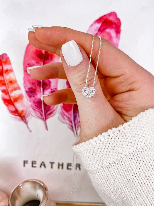 Colar Coração Cravejado 45cm