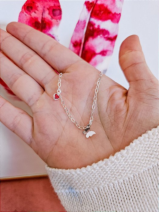Pulseira Borboleta com pingente Rosa