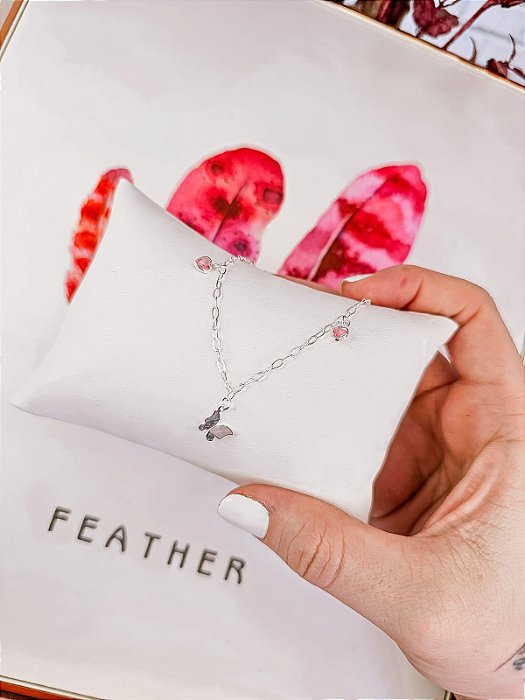 Pulseira Borboleta com pingente Rosa