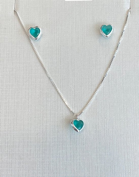Conjunto Brinco + Colar Verde Tiffany