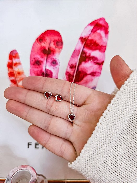 Conjunto Brinco + Colar Vermelho C/ Cartier 45cm