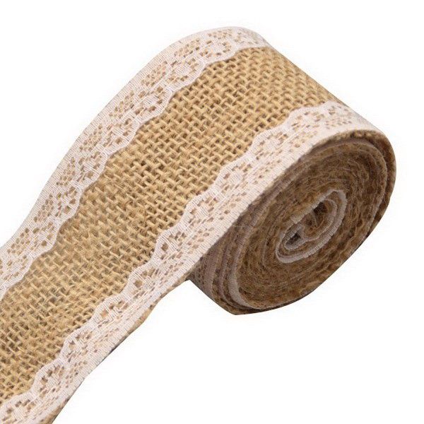 Fita De Juta Natural Com Renda Branca 5cm Larg X 9,5m