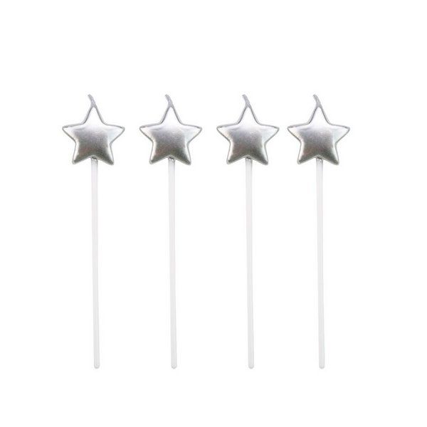 Velas Estrelas Prateadas 4 Unidades