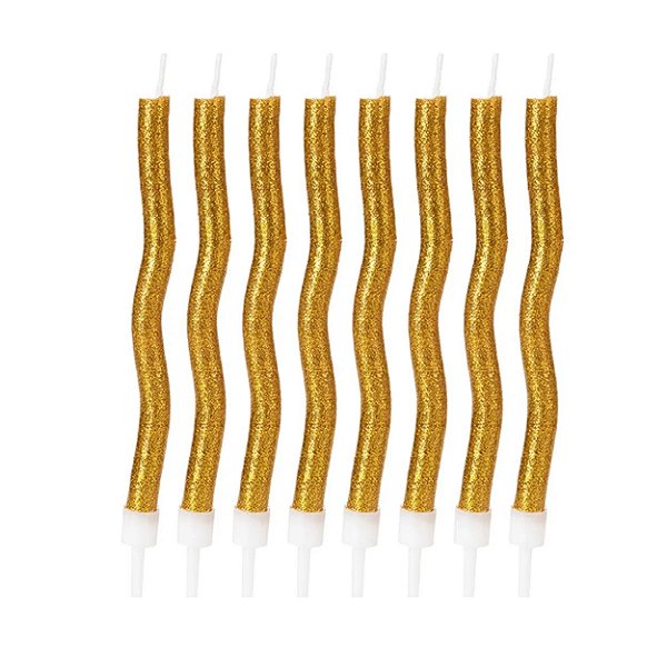 Vela Palito Espiral dourado C/ glitter 8 Unidades
