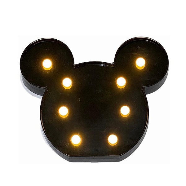 LUMINÁRIA MICKEY PRETA COM LED AMARELO QUENTE 1 UNIDADE