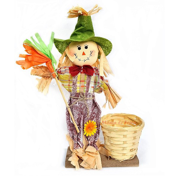 ESPANTALHO COM CESTO 33CM PARA DECORAÇÃO DE FESTA JUNINA - 1 UNIDADE