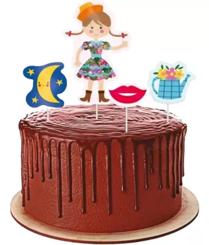 Topper Decorativo P/ Bolo Festa Junina Menina C/4 Unidades