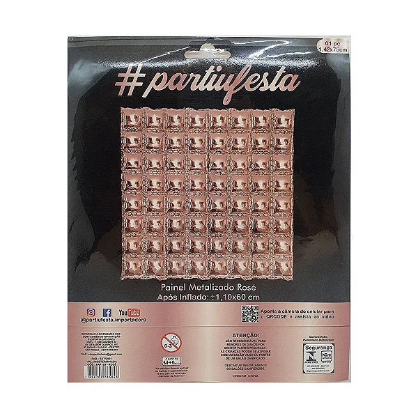 Painel Metalizado Retângular Inflavel - 75x1,42cm Rosé - 1 unidade