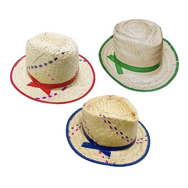 Chapéu De Palha Malandrinho Festa Junina Sortido - C/5 Unid - Cor Sortida