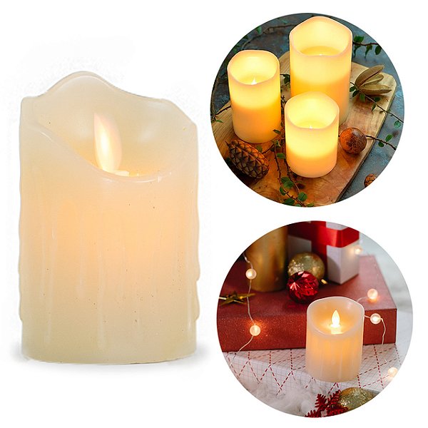 Enfeite Vela Parafina Led Branco - 7,5x7,5x17,5cm