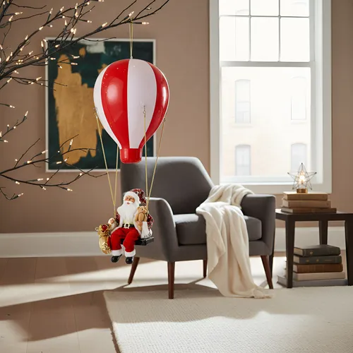 Enfeite Natalino Balão C/ Papai Noel Musical C/ Led 88cm