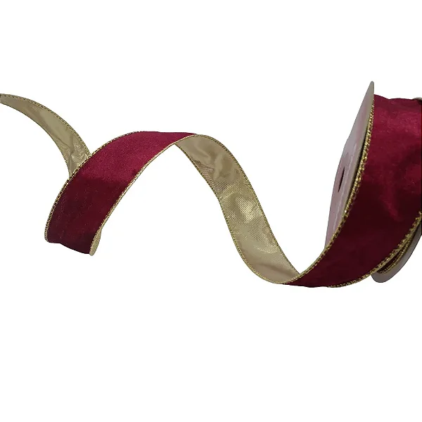 Fita Aramada Decorativa 3,8 X 9,14m Vinho E Ouro - Unid