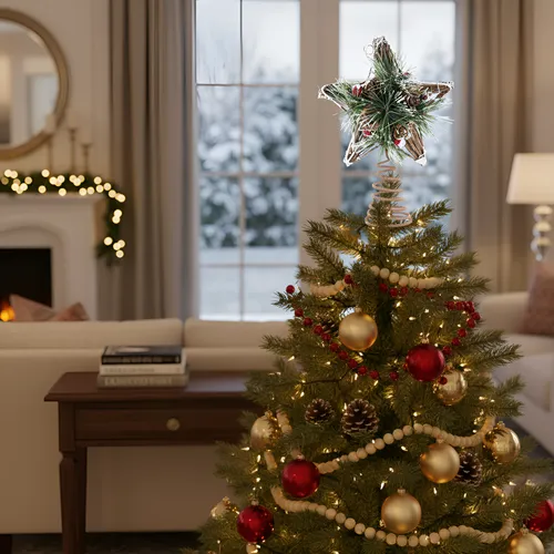 Ponteira Enfeite Estrela Para Árvore Cru 20cm - Unid