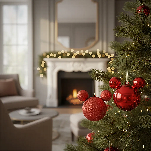 Bola De Natal Disney Vermelha 10cm Jogo Com 2 Unidades.