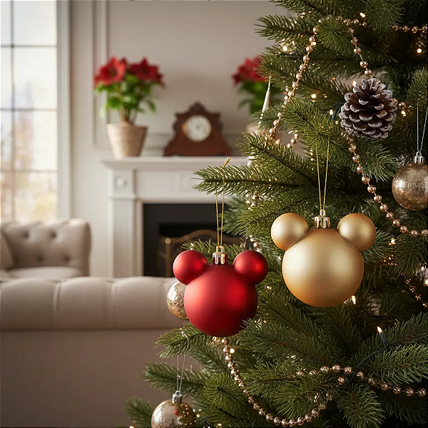 Bola De Natal Disney Verm / Ouro 8cm C/4 Unid - Decoração