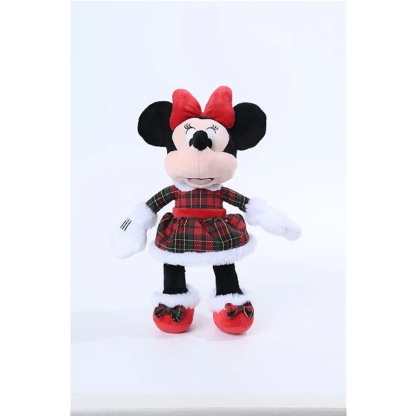 Pelucia Minnie Roupa Xadrez Vermelho/ Verde 30cm - Decoração