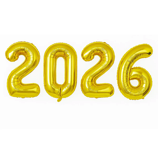 Kit Balão Metalizado 2026 Prata 45cm Dourado