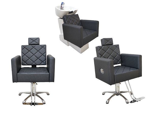 Kit Confort Lavatório Base Fibra + Poltrona Fixa + Poltrona Reclinável Base Estrela