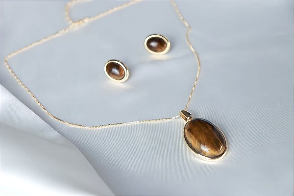Conjunto Folheado a Ouro - Olho de Tigre