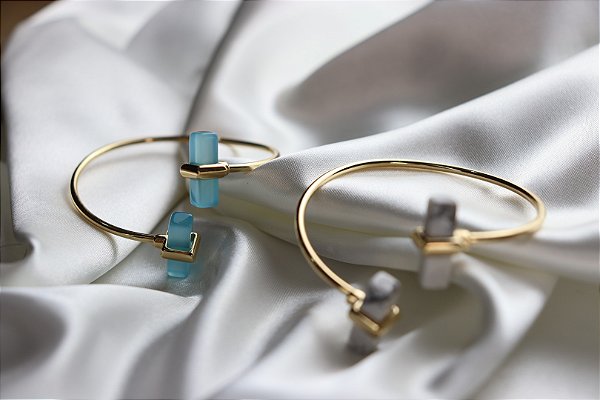 Pulseira Folheada a Ouro - Agata Azul