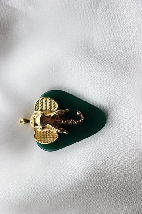 Pingente Ganesha - Folheado a Ouro - Ágata Verde