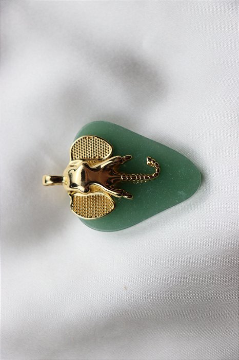 Pingente Ganesha - Folheado a Ouro - Quartzo Verde