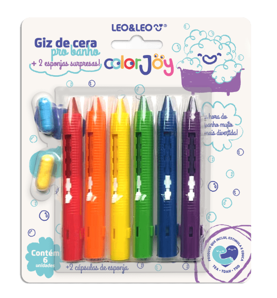 Giz de Cera Retrátil para Banho com 2 Cápsulas de Esponja Surpresa Color Joy
