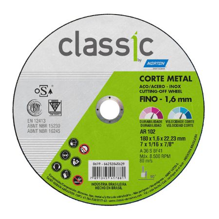 DISCO CORTE INOX CLASSIC AR 102 180X1,6X22,23 - NORTON