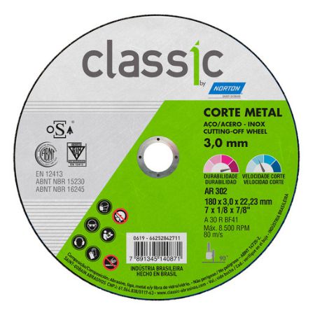 DISCO DE CORTE CLASSIC AR 302  7X 1/8 X 7/8 180X3.0X22,23mm - NORTON
