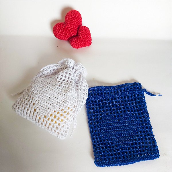 Saquinho coração Presente Crochê 1 sabonete