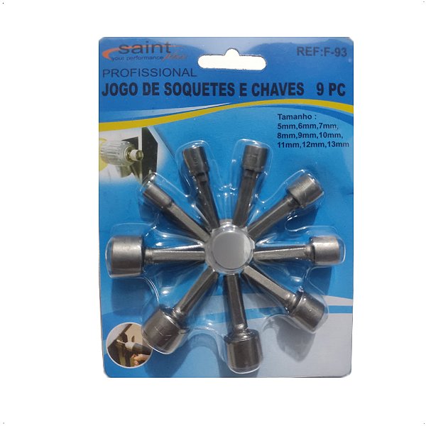 Jogo 9 Bits Soquetes Canhão Sextavado Parafusadeira 5 A 13mm