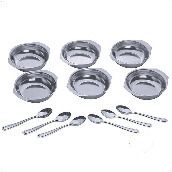 Conjunto Sobremesa Inox 12 Peças Taças e Colheres Tigela