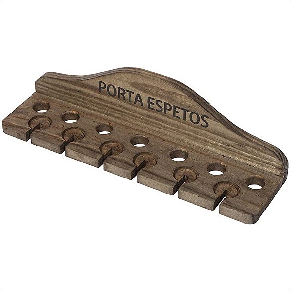 Porta Espeto de Madeira Rústico para 13 Espetos De Parede