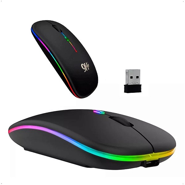Mouse Sem Fio Recarregável Led Carregador Usb Laptop PC Game