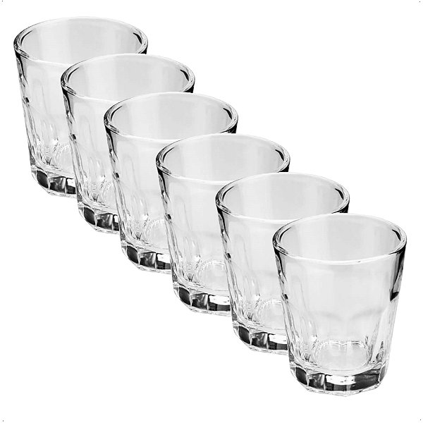 Kit 6 Copo Shot Drink de Vidro 50ml Faces Cachaça Whisky Bar