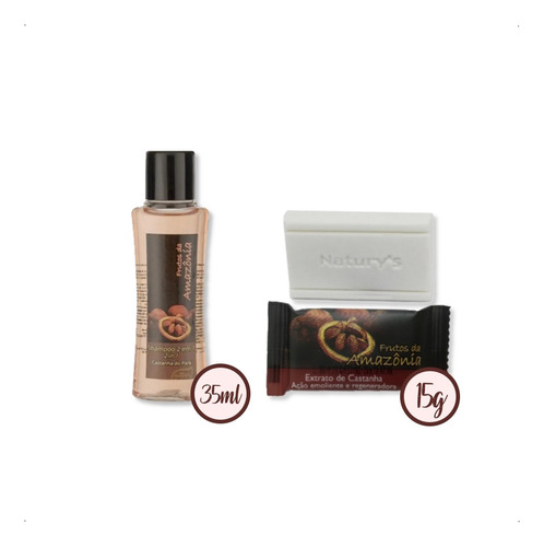 100 Sabonete 15g e Shampoo 2 em 1 -35ml Castanha Hotel Motel