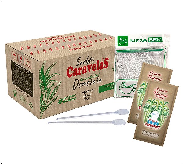 400 Açúcar Sachê 5g Demerara E 500 Mexedor 8,5 Chá Suco Café