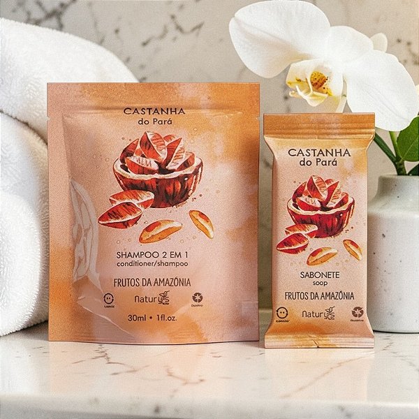 100 Shampoo 2 em 1 - 30ml e Sabonete 15g Castanha Motel Hotel